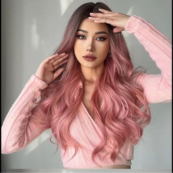 🔥🔥 Blonde unicorn pink curly long 26 inch wig ,darker roots as seen in pics. - Picture 4 of 9